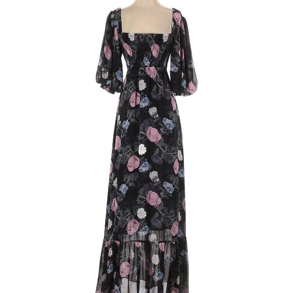 Nicholas Black Purple Floral 100% Silk Square Neckline A-Line Maxi Dress size 10 - Picture 1 of 14